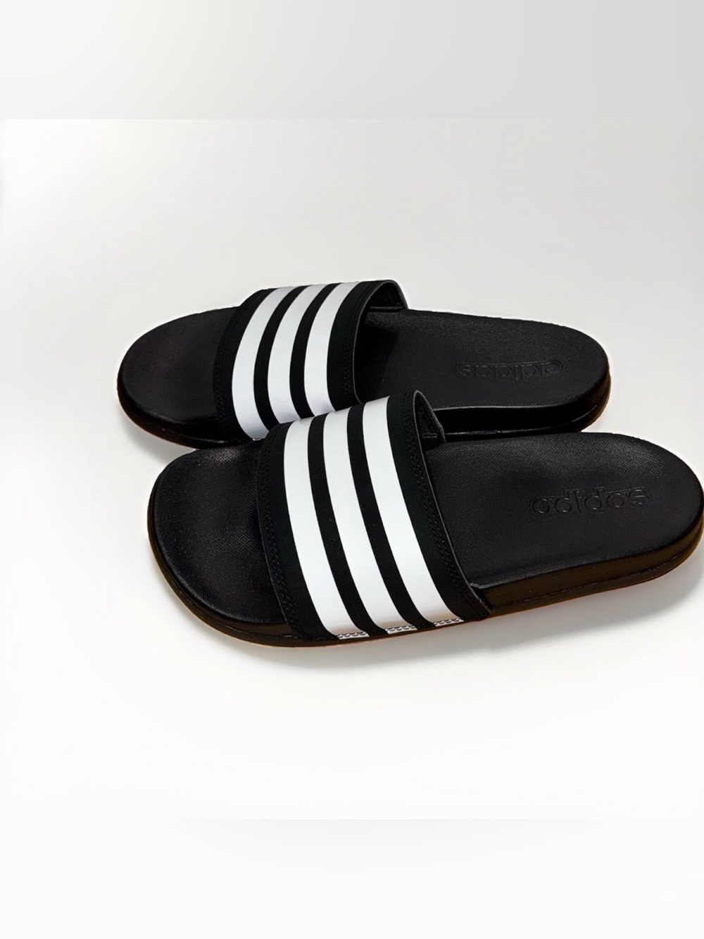 ADIDAS Adilette Comfort Unisex Black White Stripe Slides Mens 7, Womens 8, NEW